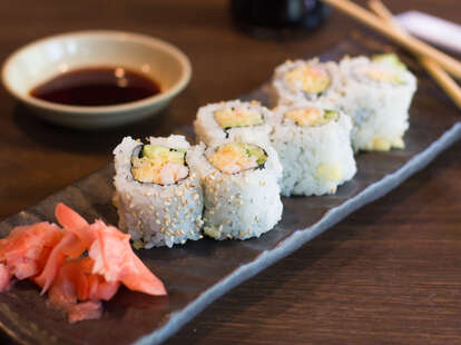 sushi with ginger and soy sauce