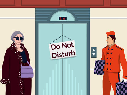 Do Not Disturb sign on hotel elevator, having sex in a hotel
