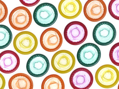 a variety of colorful condoms