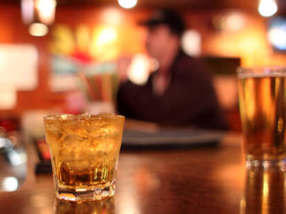Whiskey and Beer on Bar Top at Kozy Kar Bar
