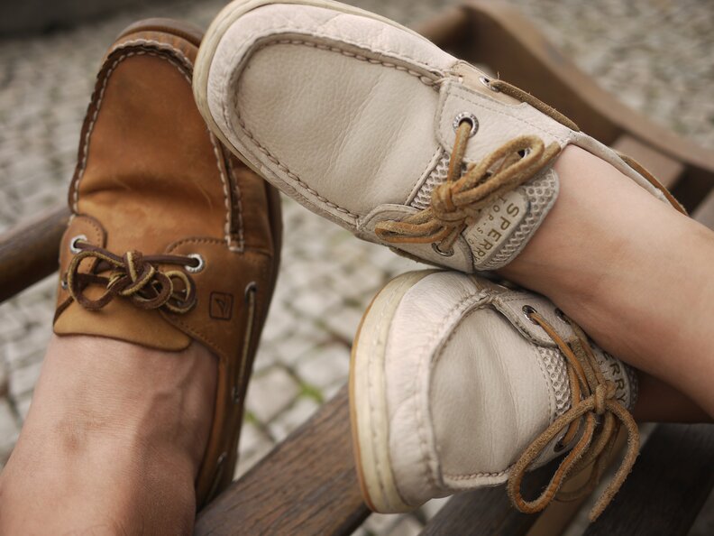 close up of boat shoes preppy