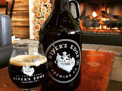 beer brewery river's edge michigan thrillist fireplace