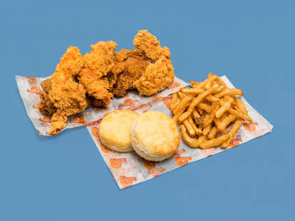 popeyes fried chicken, biscuit, and fries