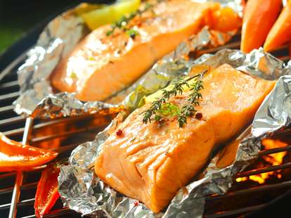Salmon grilled in aluminum foil