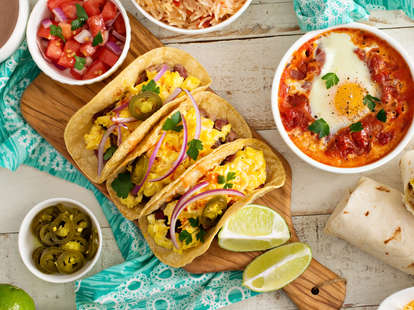 Breakfast tacos with eggs, jalapenos and onions