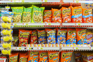 Cheetos stocked in grocery shelves
