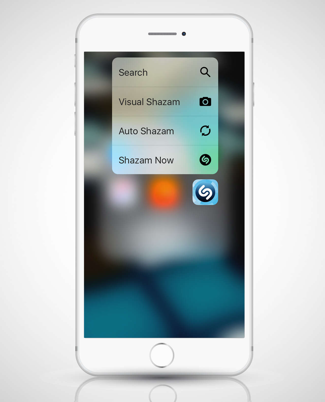 screenshot of Shazam shortcut menu on iphone 6s