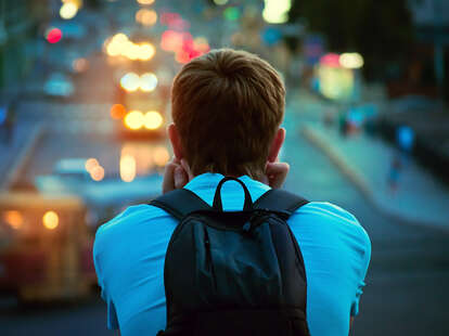 guy overlooking city