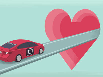 Uber driving into a heart tunnel of love