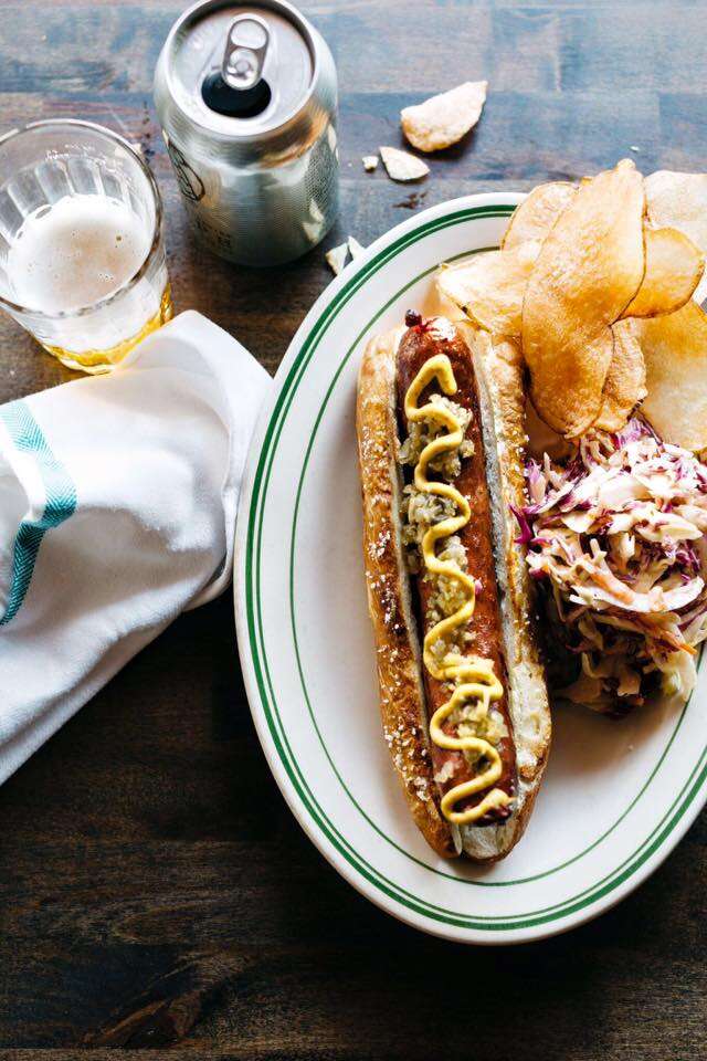 kirkland hot dog with chips and coleslaw top view thrillist boston