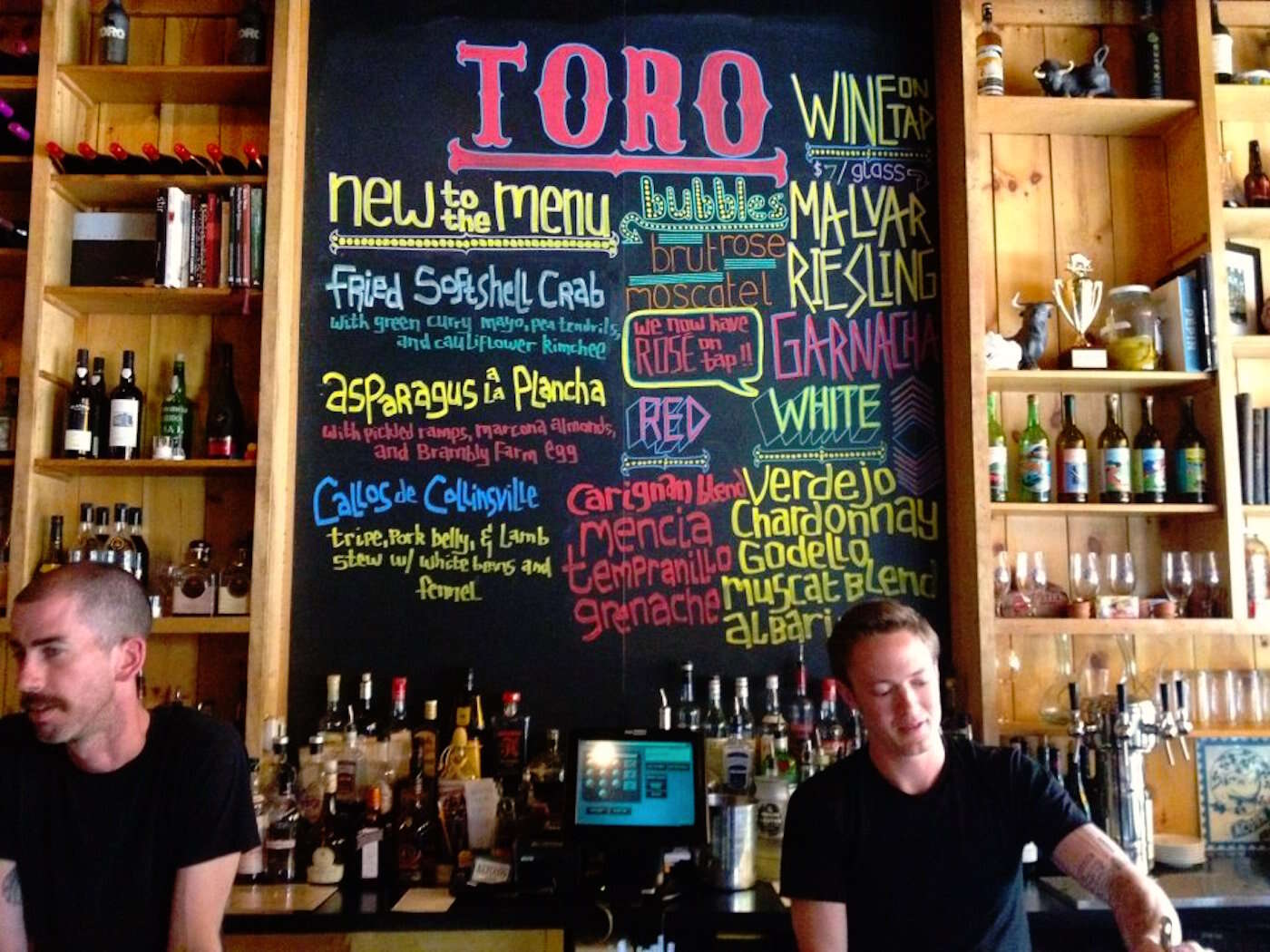 Toro bartender menu chalkboard colored thrillist boston