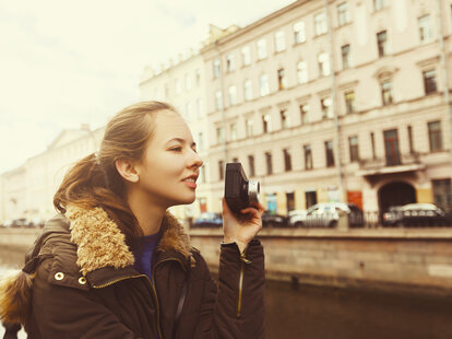 young girl traveling