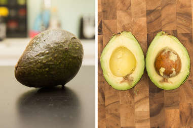 A ripe avocado sits prominently, flanked by a flurry of diced