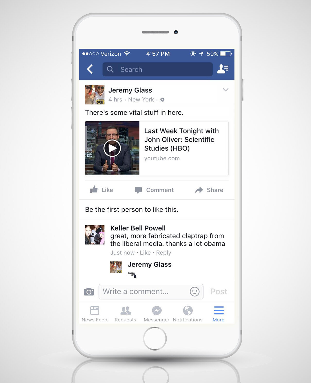 Gun emoji Facebook comment