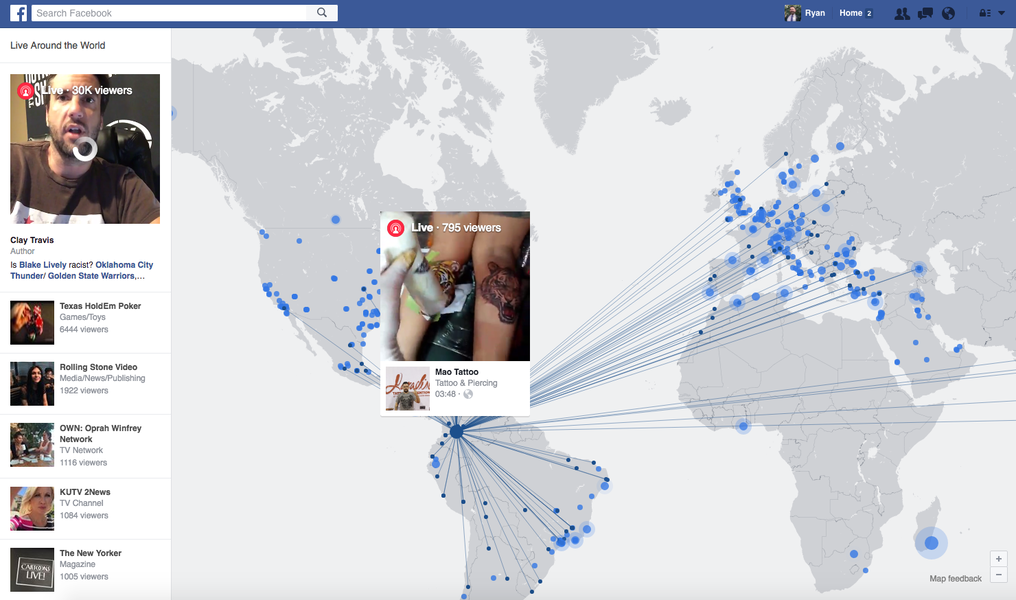 Facebook Adds New Live Video Map to Website - Thrillist