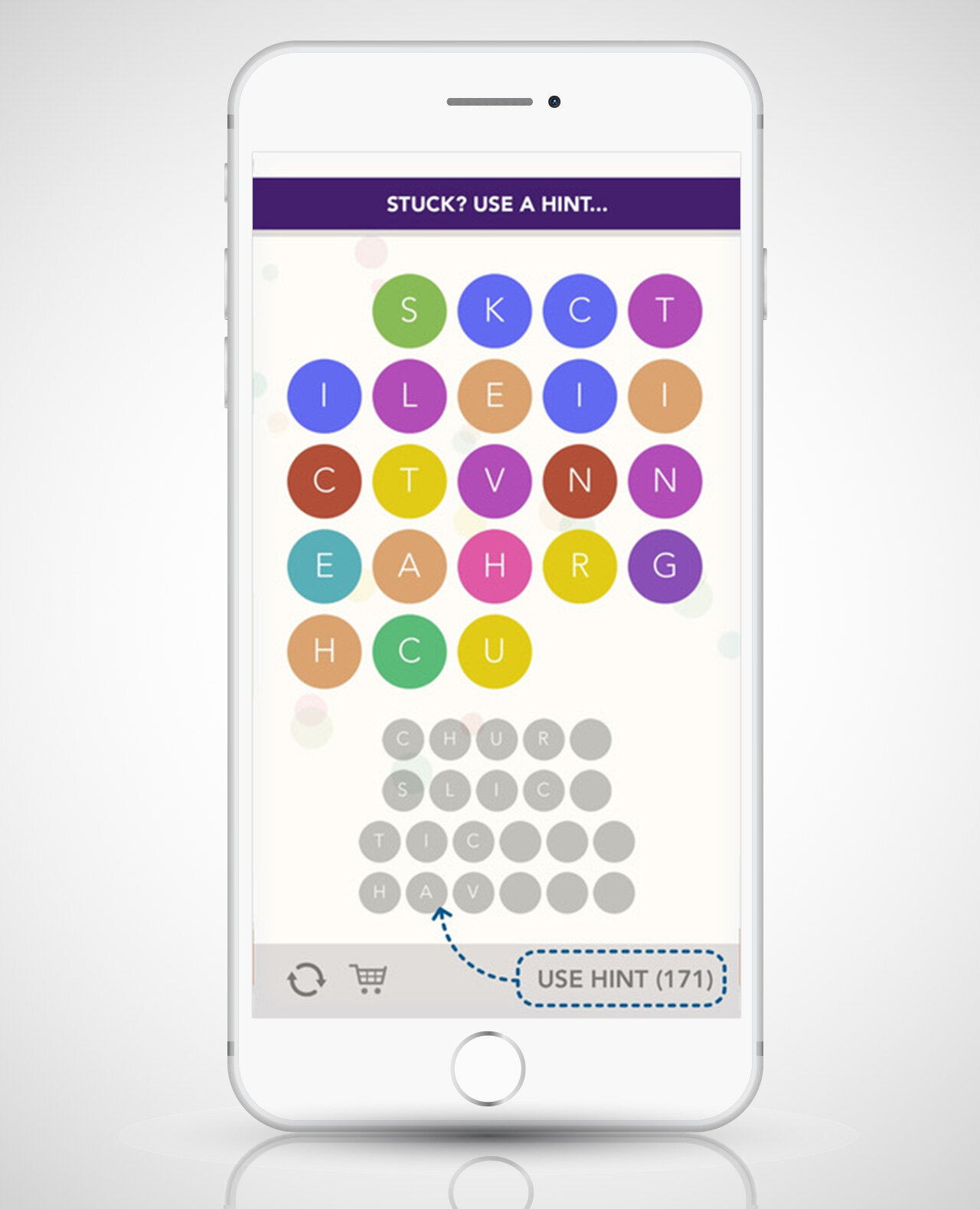 screenshot of WordBubbles app on iphone 6
