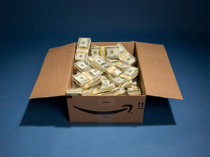amazon box filled with cash