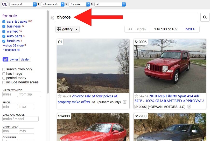 screenshot of craigslist search
