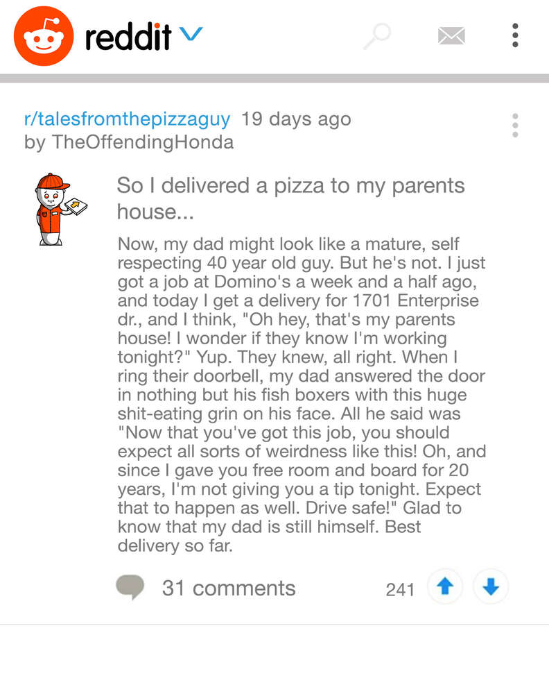pizza story on Reddit
