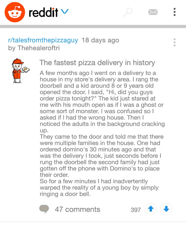 pizza story on Reddit