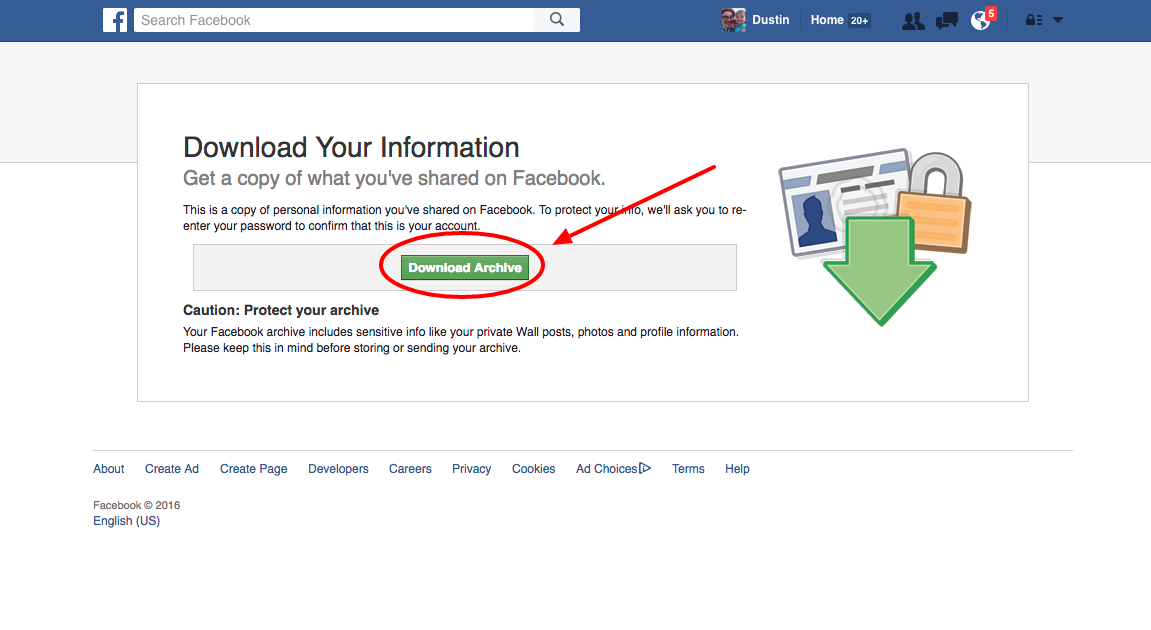 How to download archive of entire Facebook data from the site