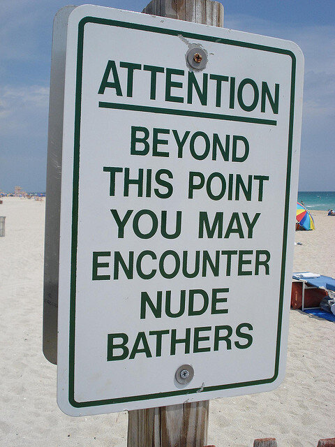 Nude beach sign