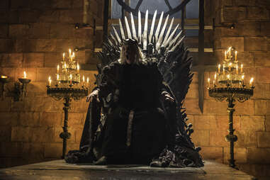 David Rintoul as the Mad King Aerys Targaryen on the Iron Throne in the Bran flashback