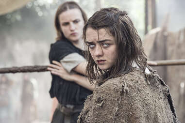 Maisie Williams as the blind Arya Stark, and Faye Marsay as the Waif