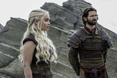 Emilia Clarke as Daenerys Targaryen and Michiel Huisman as Daario Naharis before they get Drogon back