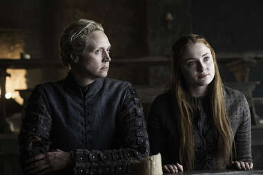 Gwendolyn Christie as Brienne of Tarth and Sophie Turner as Sansa Stark at the Wall