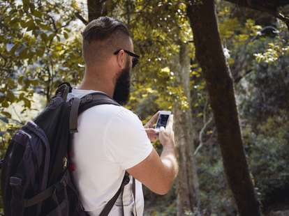 Man on iPhone in nature