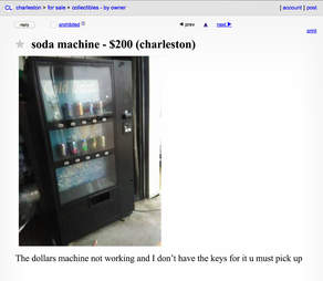 A Craigslist advertisement for a broken soda machine.