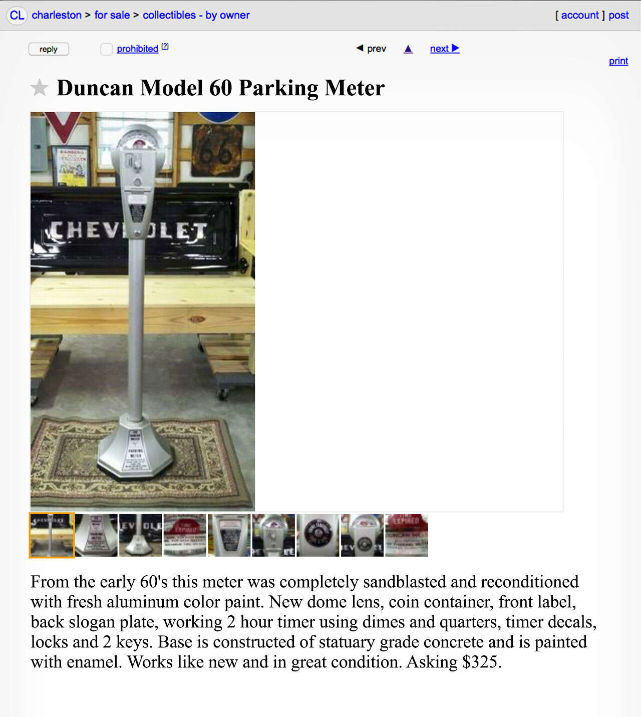 A Craigslist advertisement for a parking meter. 