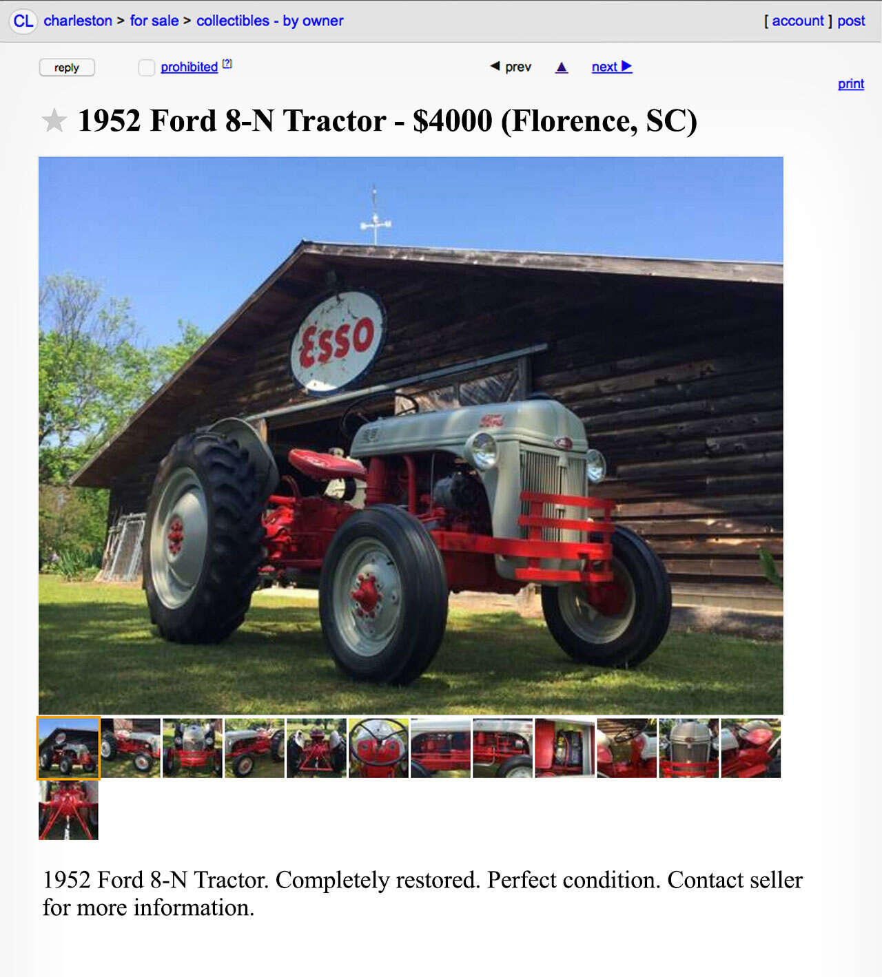 A Craigslist advertisement for an antique tractor. 
