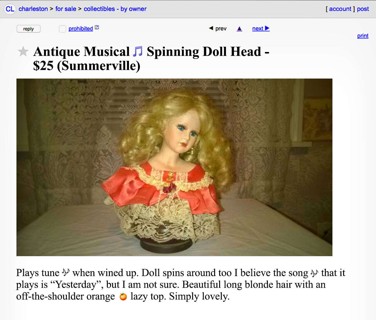 A Craigslist advertisement for an antique dolls. 