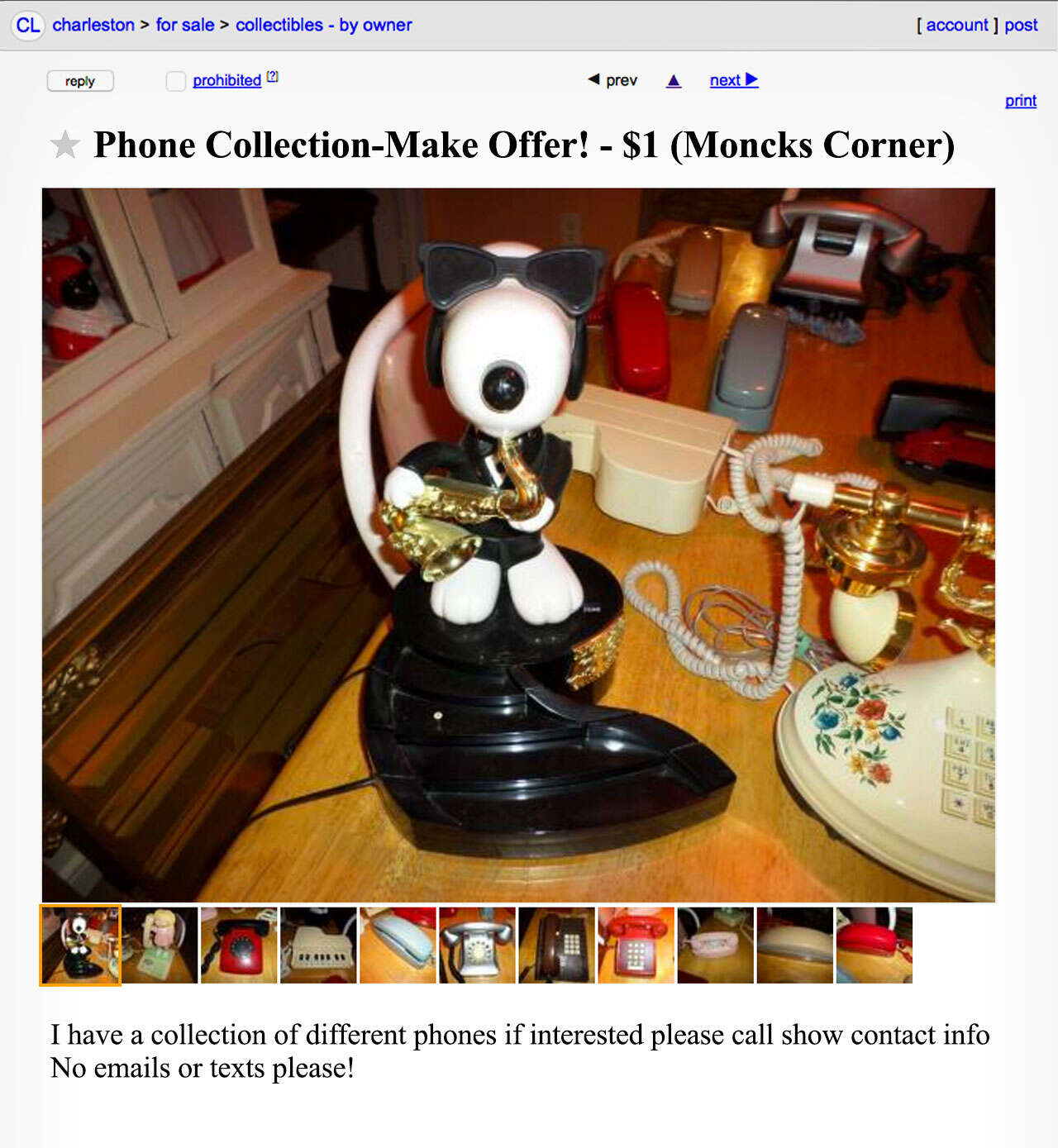 A Craigslist advertisement for a phone collection. 