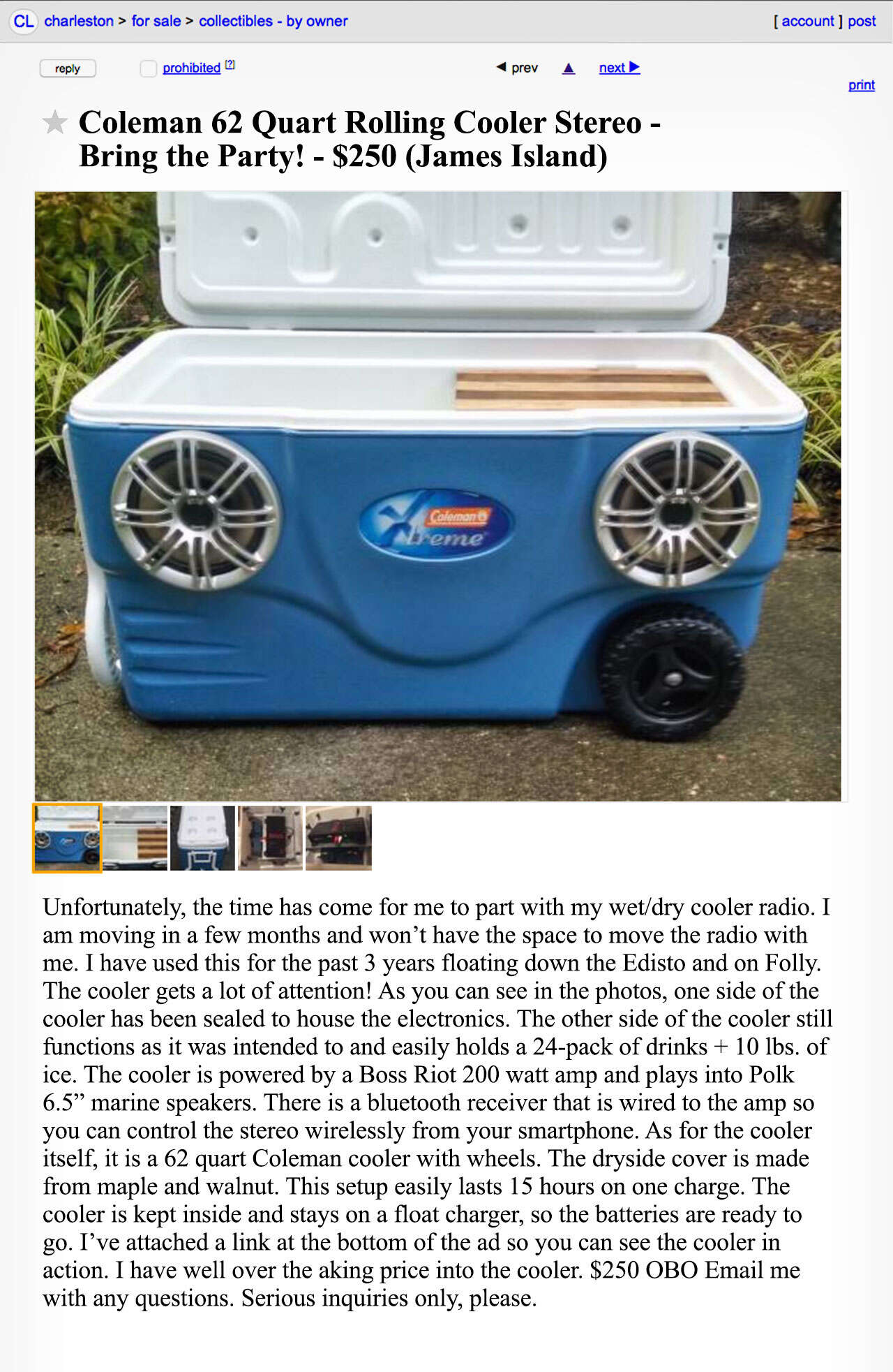 A Craigslist advertisement for a combo cooler/stereo. 