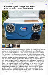 A Craigslist advertisement for a combo cooler/stereo.