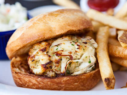 crab cake sandwich and french fries