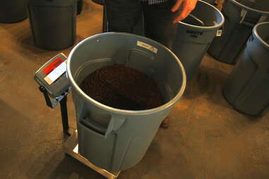 Weighing final step in coffee roasting process