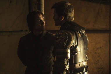 Nikolaj Coster-Waldau delivers Jaime Lannister's iconic catapults speech to Edmure Tully played by Tobias Menzies