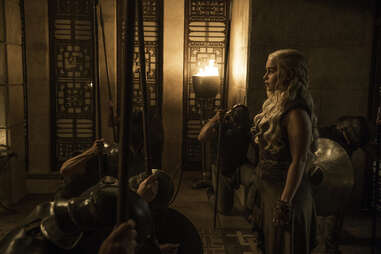 Emilia Clarke as Danaerys Targaryen returning to Meereen