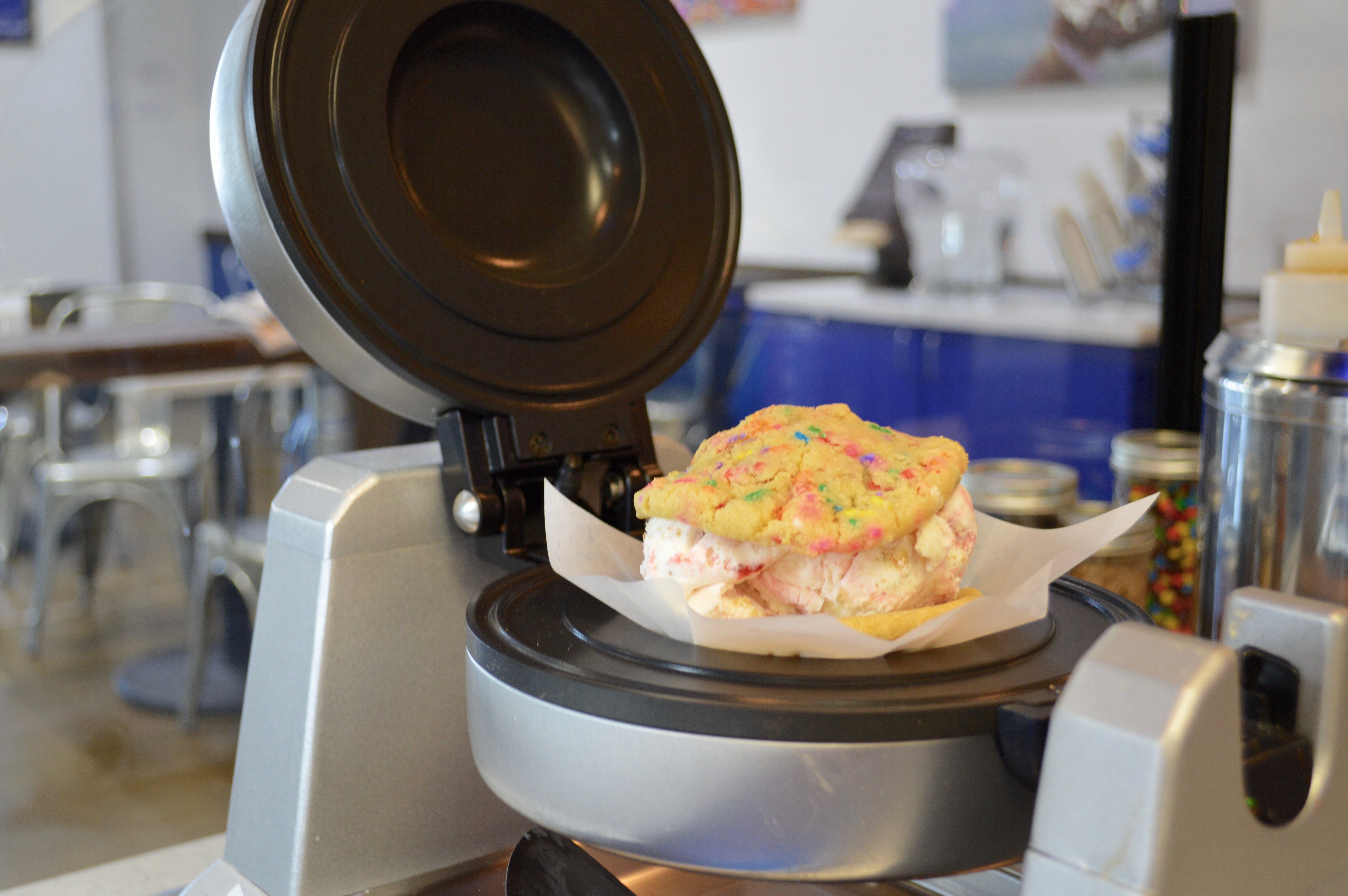 Hot-pressed birthday cake ice cream sandwich The Baked Bear Phoenix