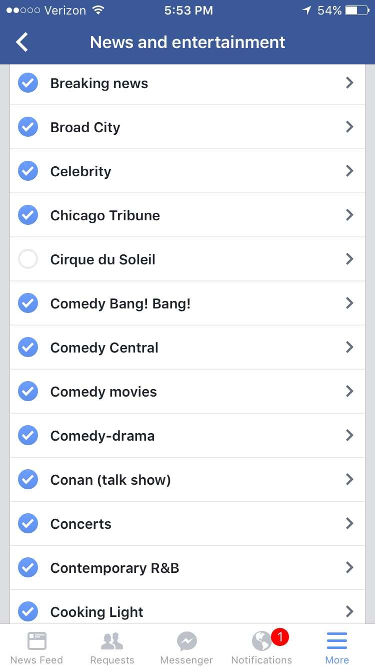 screenshot of facebook app on ios