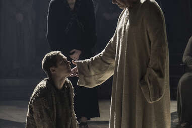 Finn Jones as Loras Tyrell and Jonathan Pryce as the High Sparrow in Game of Thrones season finale The Winds of Winter