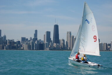Sailing in the Lake Michigan harbor