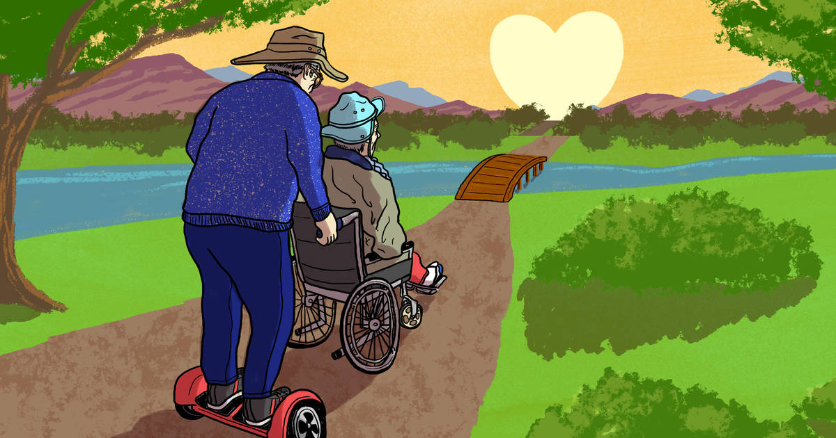 pushing wheelchair cartoon