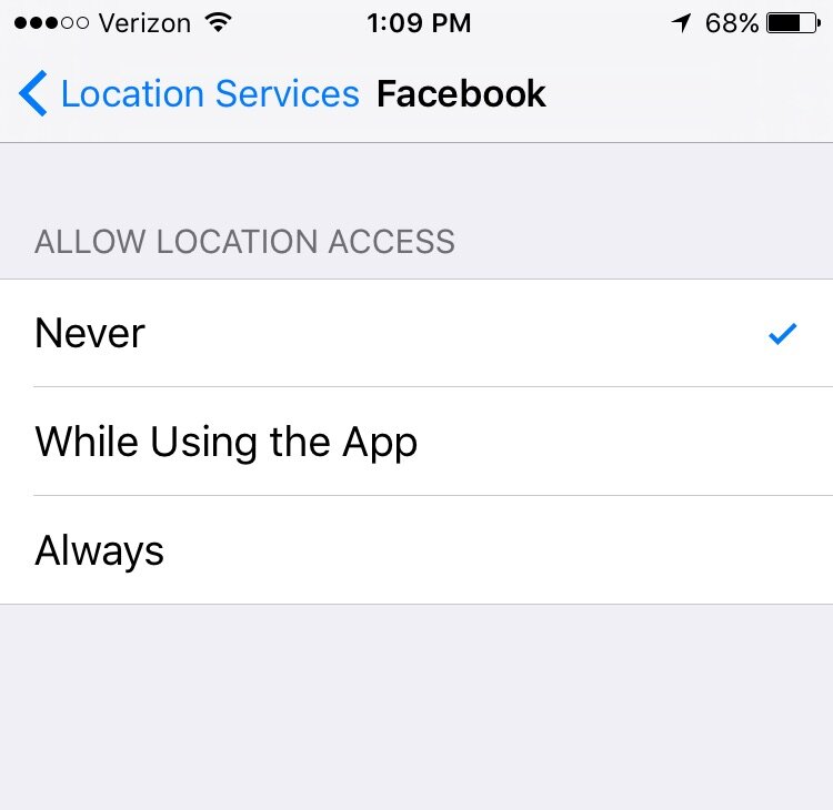 screenshot of iPhone settings menu