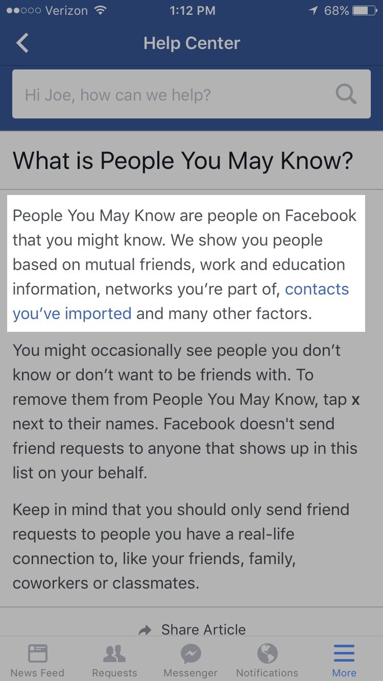 facebook app help menu