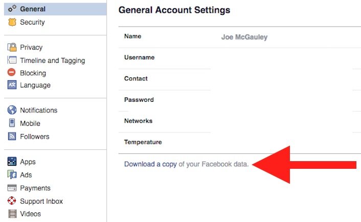 facebook settings menu